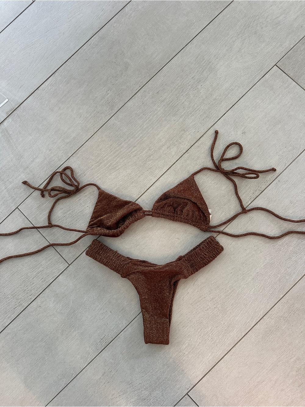 Brown Shimmer Triangle Bikini Set